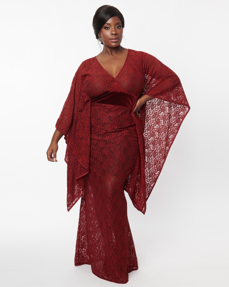 Unique Vintage Burgundy Floral Lace Desmond Caftan Dress Red Floral